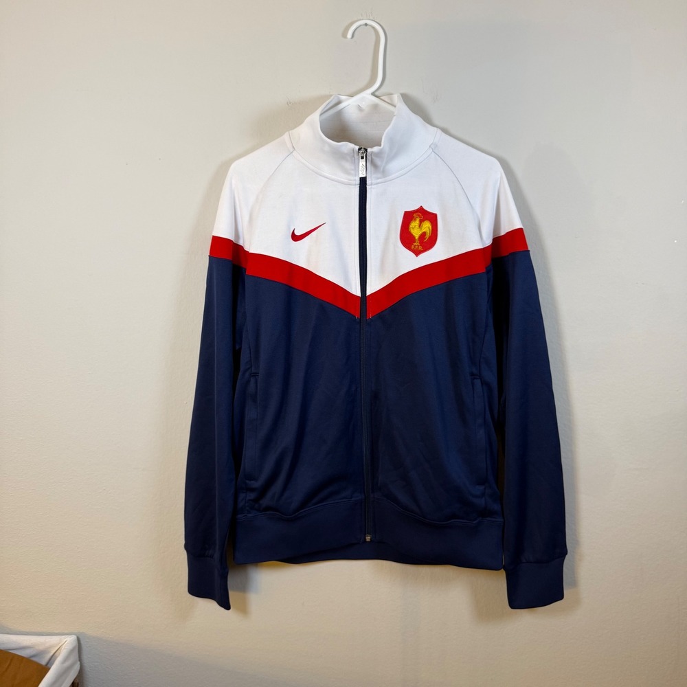 Nike France Rugby F.F.R. Track Jacket Mens‎ Medium Navy Blue White Red Full Zip